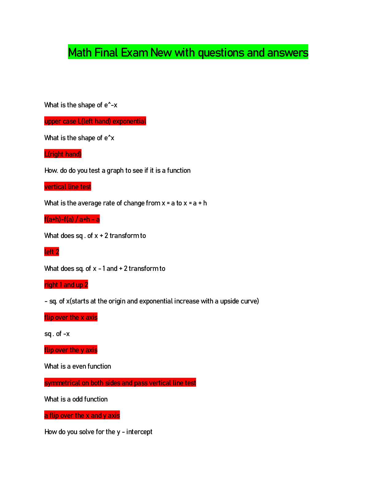 Preview image for Math Final Exam New with questions and answers